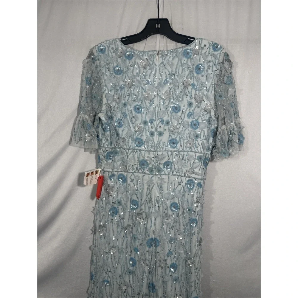 NWT Mac Duggal [ 8 ] 35110 Embellished V Neck Empire Waist Ruffle Hem Gown J1854